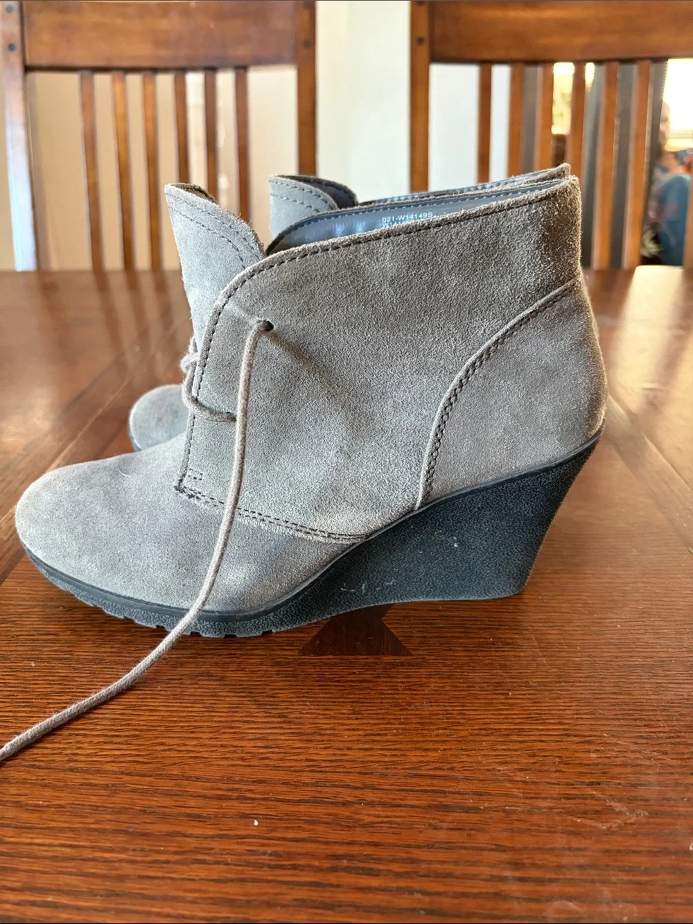 White Mountain Gray Suede Lace-Up Wedge Booties